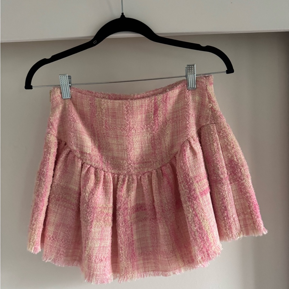 LoveShackFancy Pink Tweed Wool Skirt